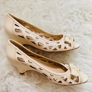 Cream leather wedge sandals 6.5